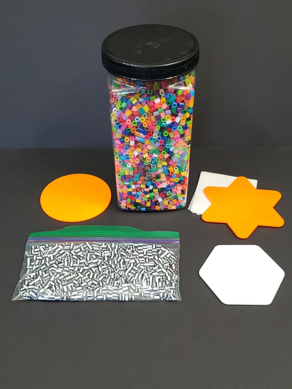 Multi-Colored Perler Beads Container Striped Perler Beads Bag 3 Pegboards